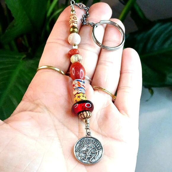Sagittarius Beaded Key Chain, Zodiac Gemstone Crystal Bohemian - Picture 1 of 4